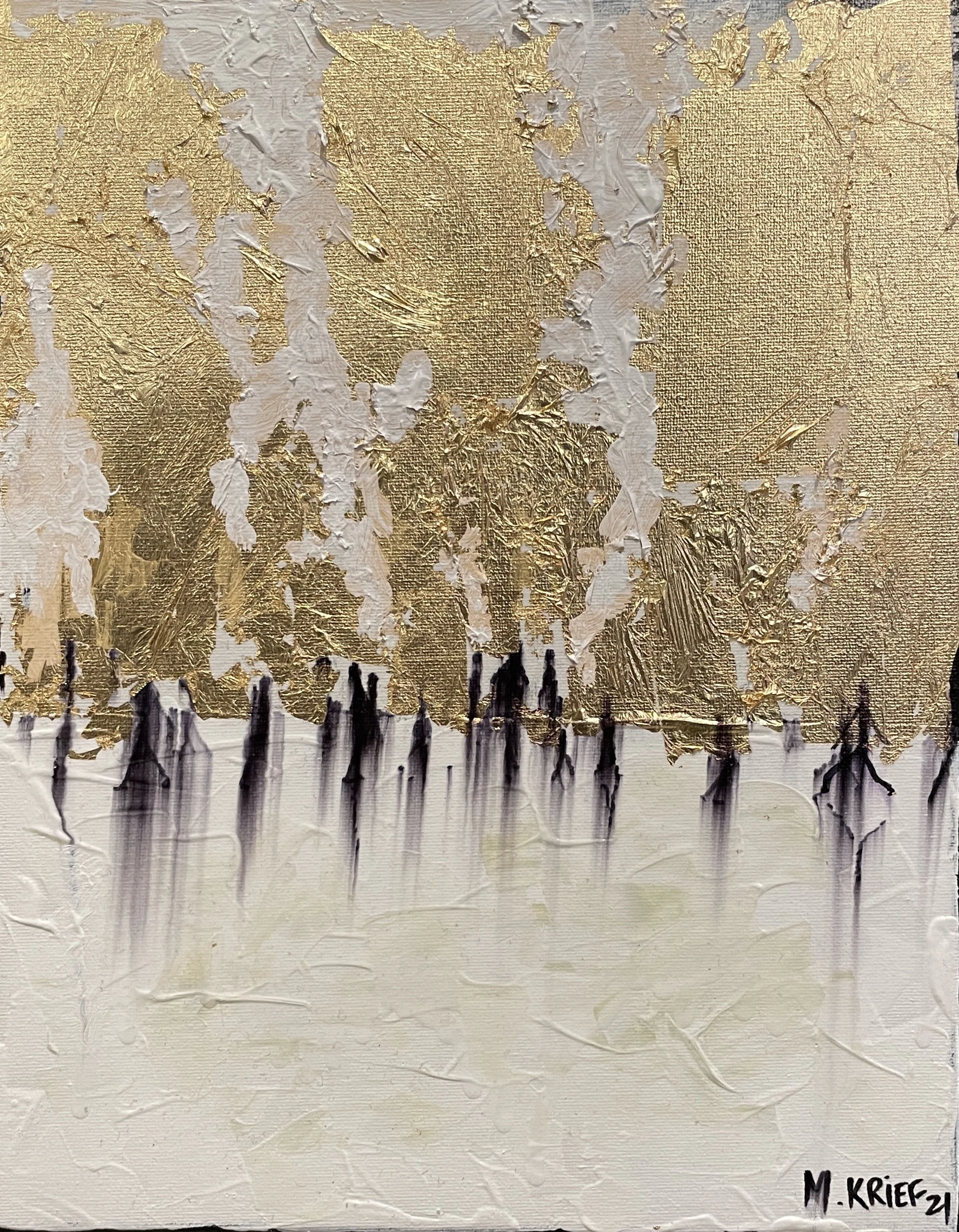 Gold and white abstract painting