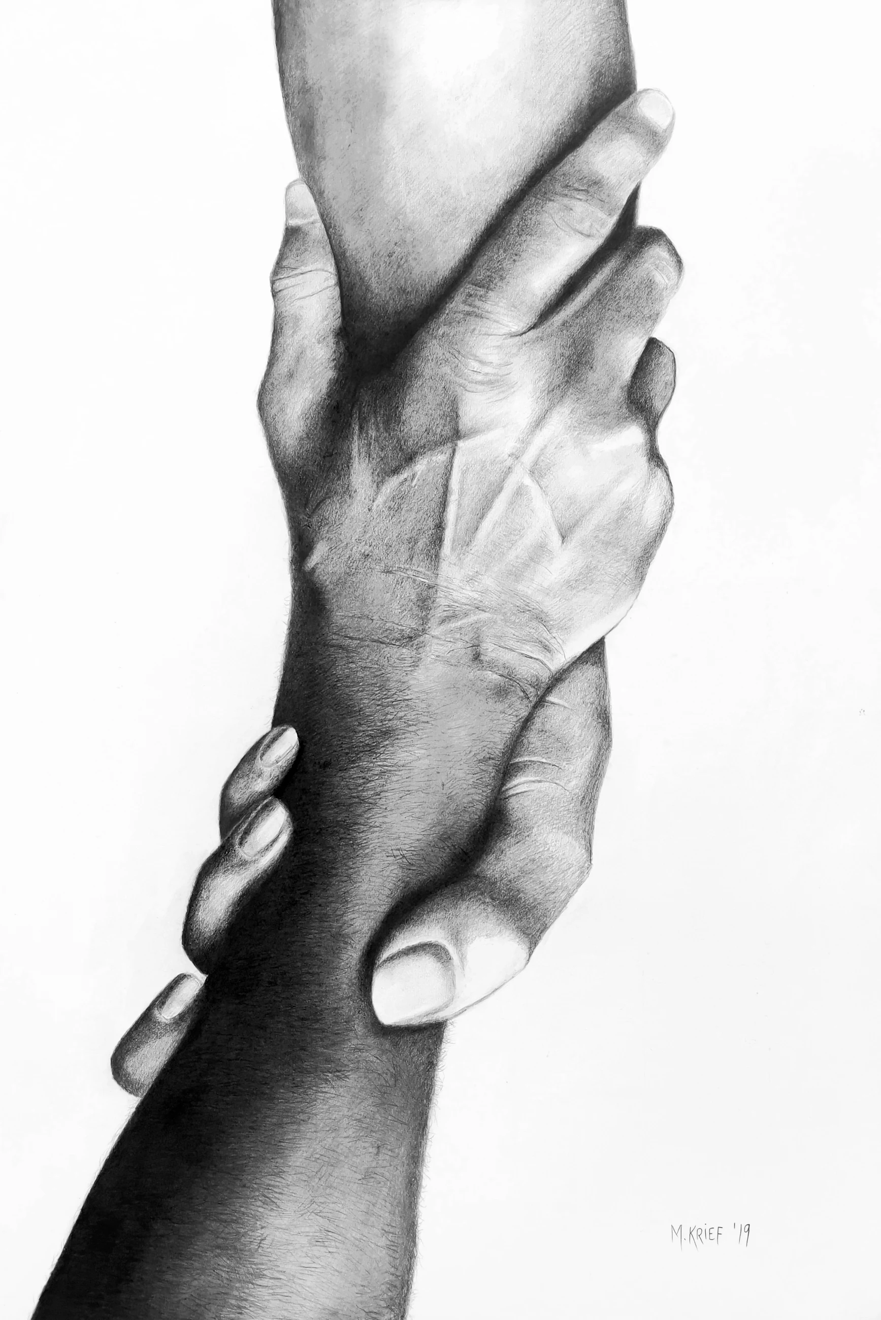 Woman Man Hold graphite drawing
